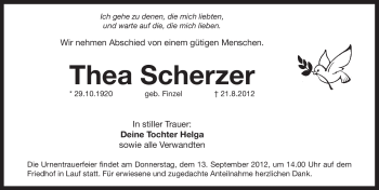 Traueranzeige von Thea Scherzer von Pegnitz-Zeitung